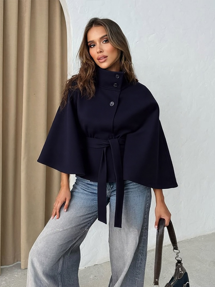 Wool Blend Coat - Elegant Wool Blend Cropped Coat With