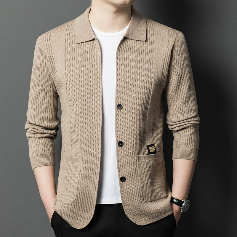 Wool Blend Coat - High-Quality Men's Knitted Cardigans Solid Color
