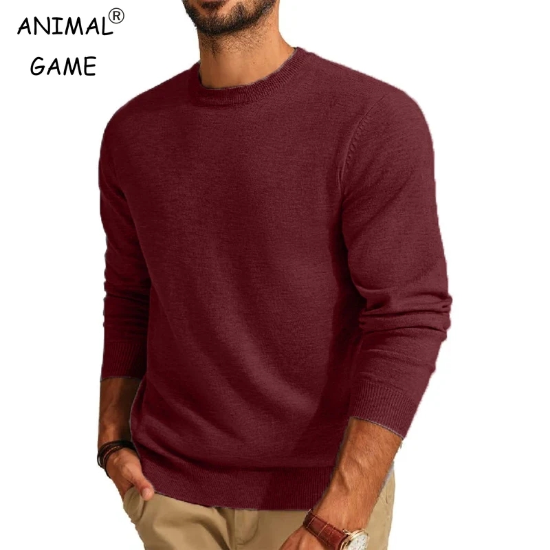 Wool Blend Coat - Men's Long Sleeve Sweaters Crew Neck