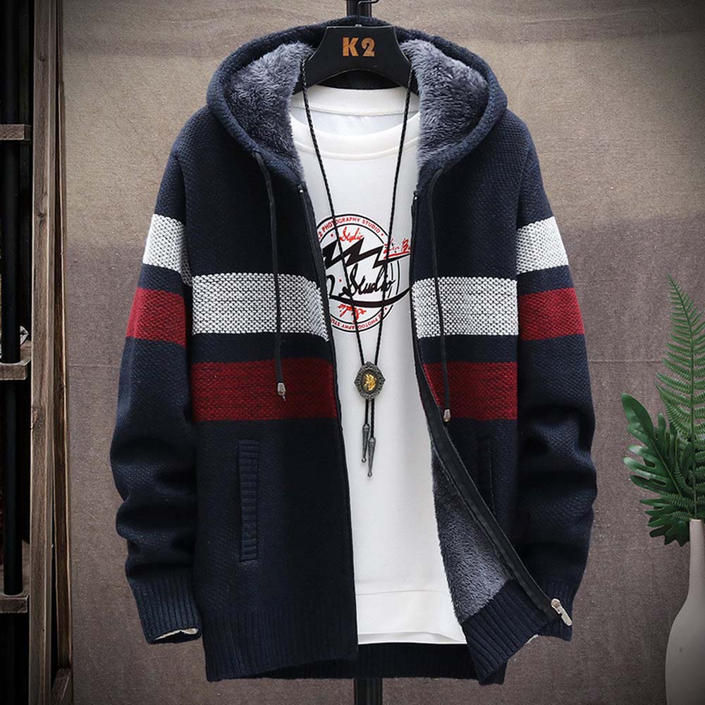 Men's Striped Sweater Coat Thi - Wool Blend Coat ulasan dan harga