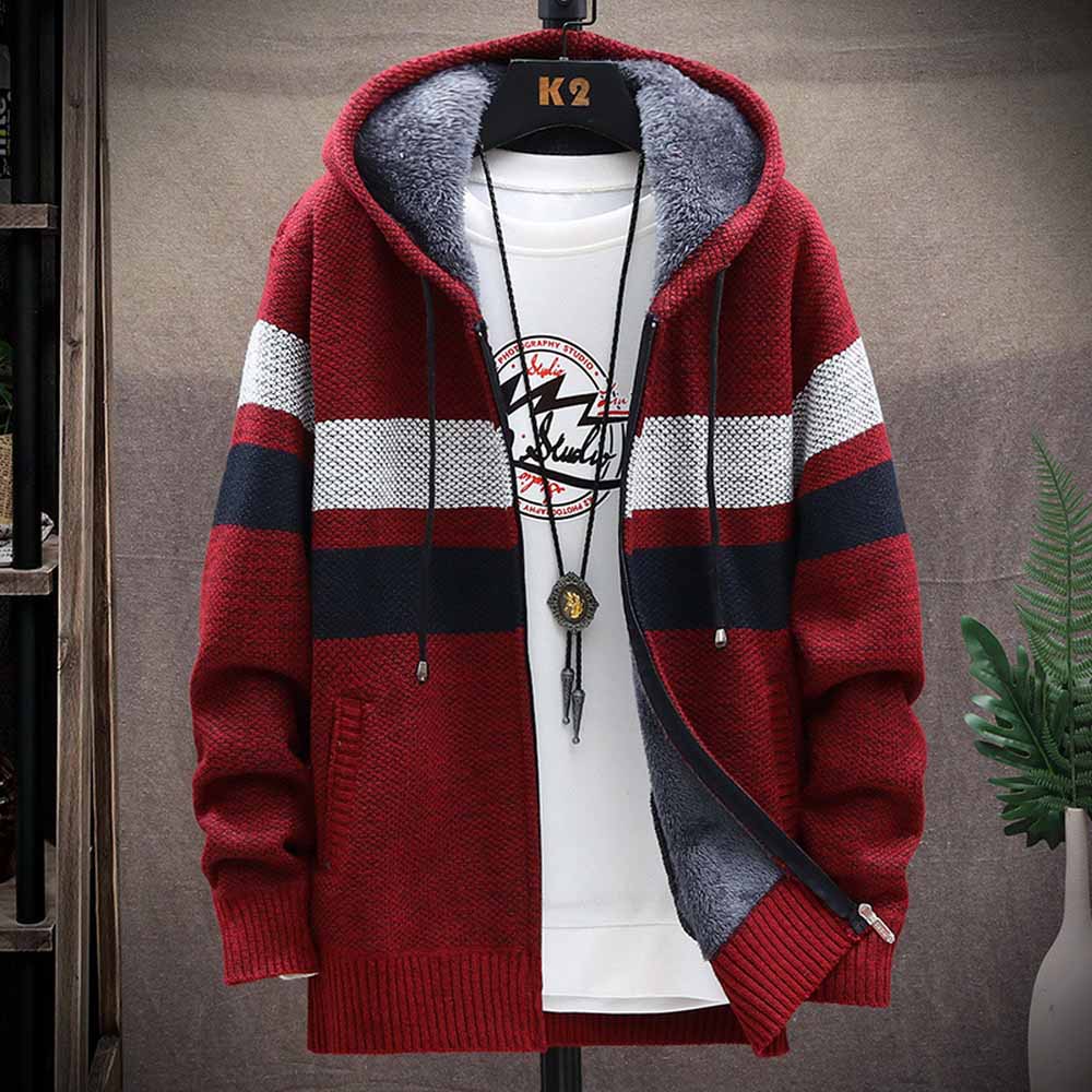 Men's Striped Sweater Coat Thi - Wool Blend Coat ulasan dan harga