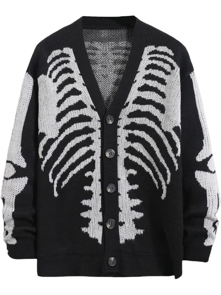 Men's Skeleton Pattern Cardiga - Wool Blend Coat ulasan dan harga
