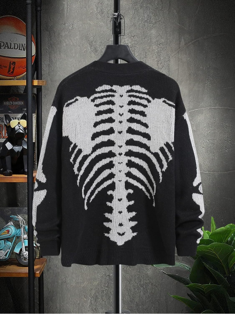 Men's Skeleton Pattern Cardiga - Wool Blend Coat ulasan dan harga