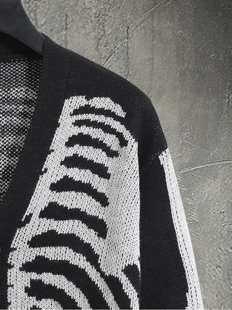Men's Skeleton Pattern Cardiga - Wool Blend Coat ulasan dan harga