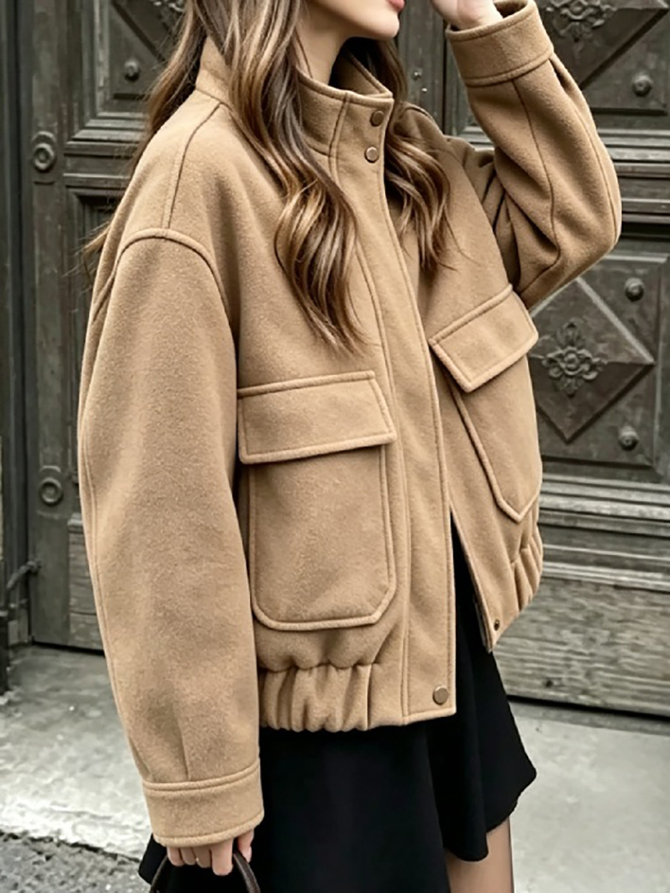 Women Stand Collar Wool Blend  - Wool Blend Coat ulasan dan harga