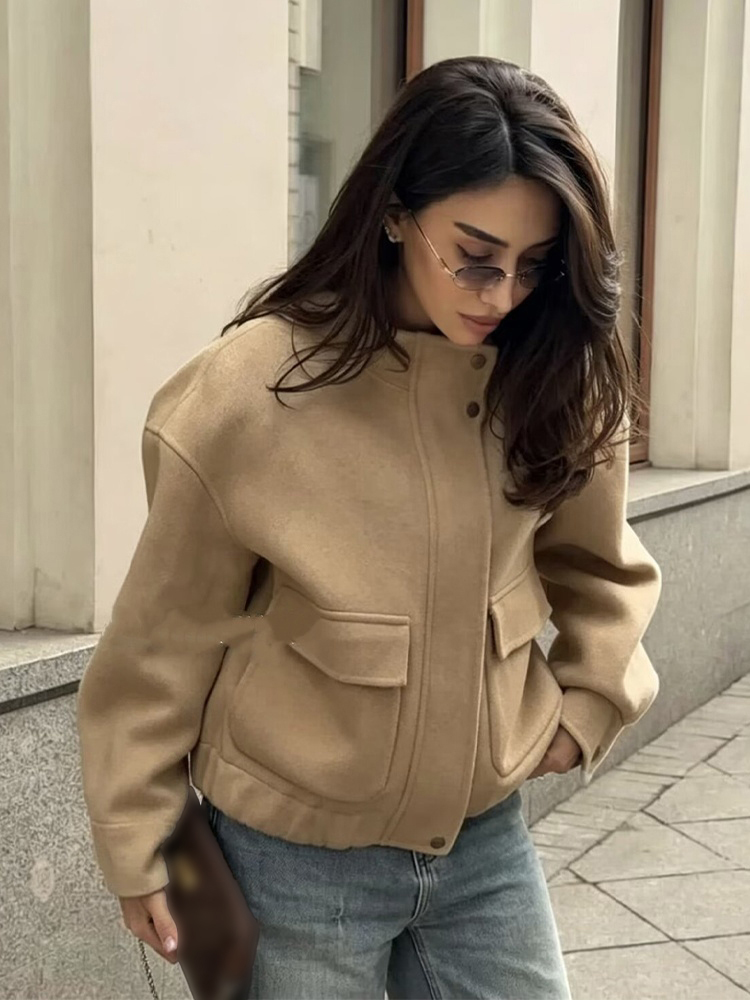 Women Stand Collar Wool Blend  - Wool Blend Coat ulasan dan harga