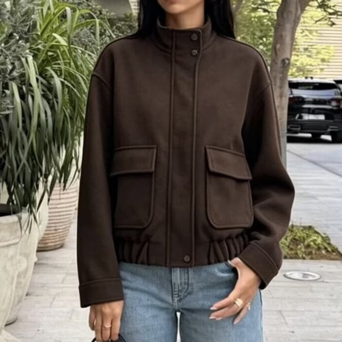 Women Stand Collar Wool Blend  - Wool Blend Coat ulasan dan harga