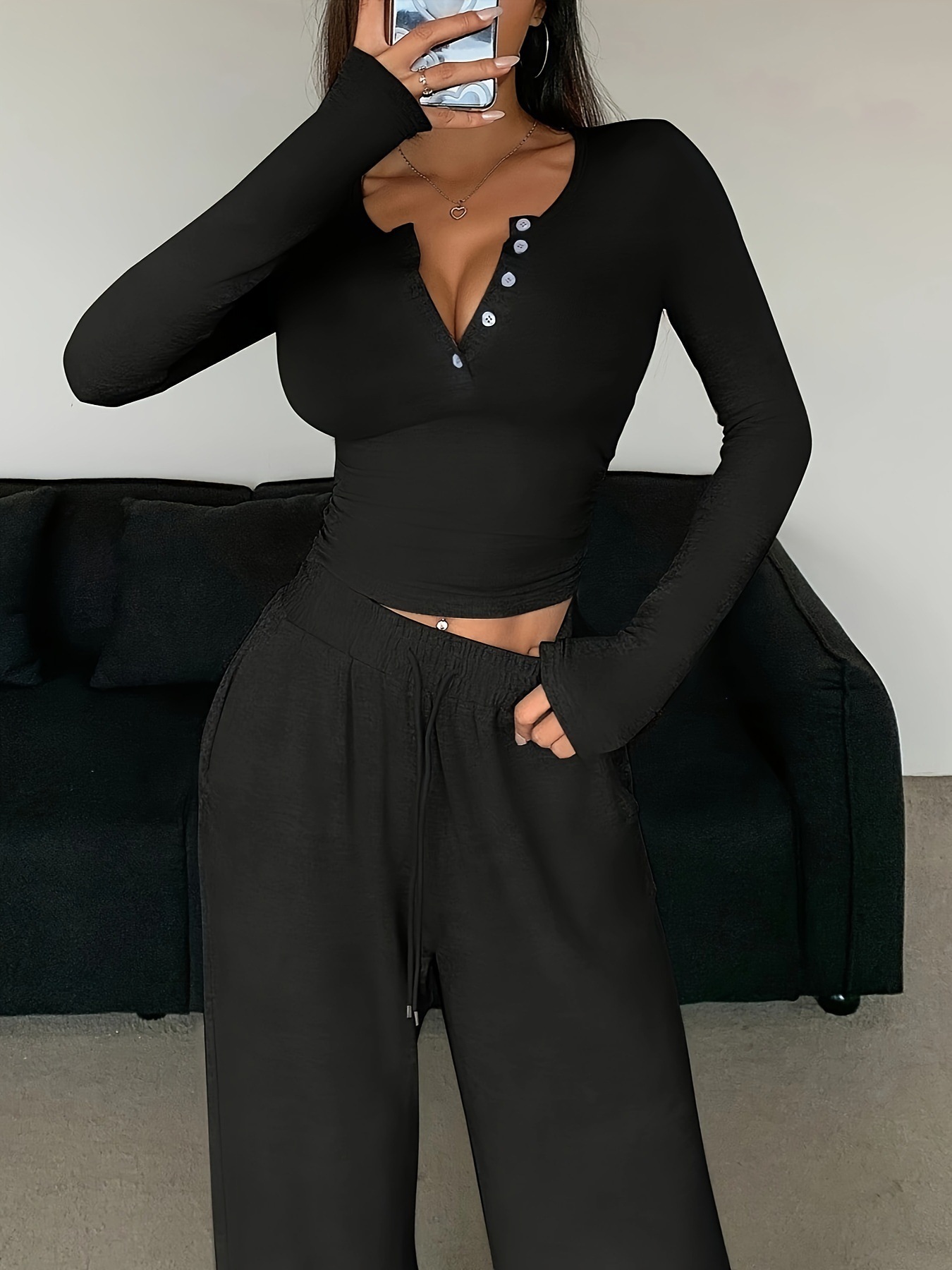 Solid Color Pant Sets Autumn W - Winter Clothing Kit ulasan dan harga
