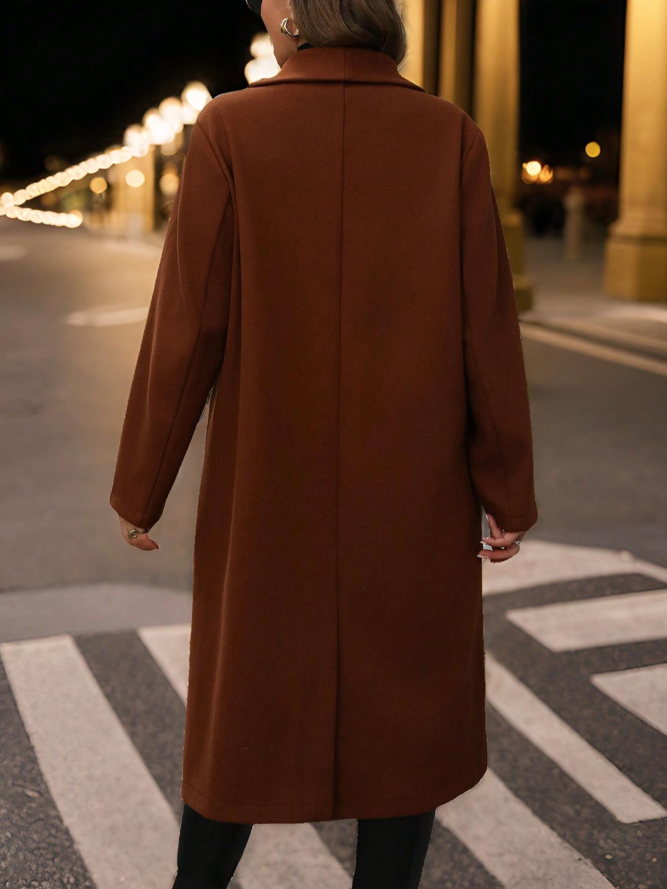 Caramel Brown Mid-Length Lapel - Wool Blend Coat ulasan dan harga