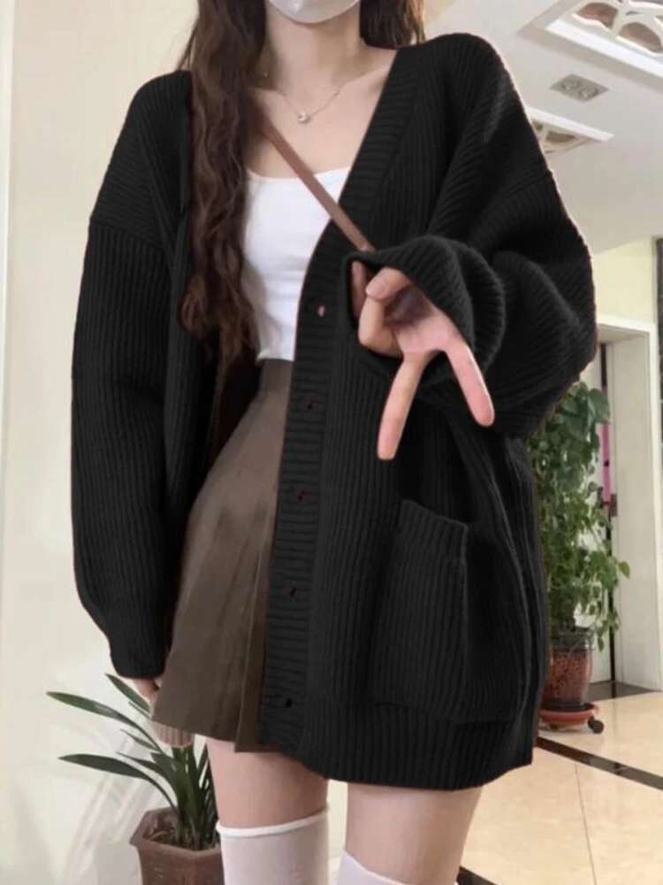 Loose Cardigan Women Long Slee - Wool Blend Coat ulasan dan harga