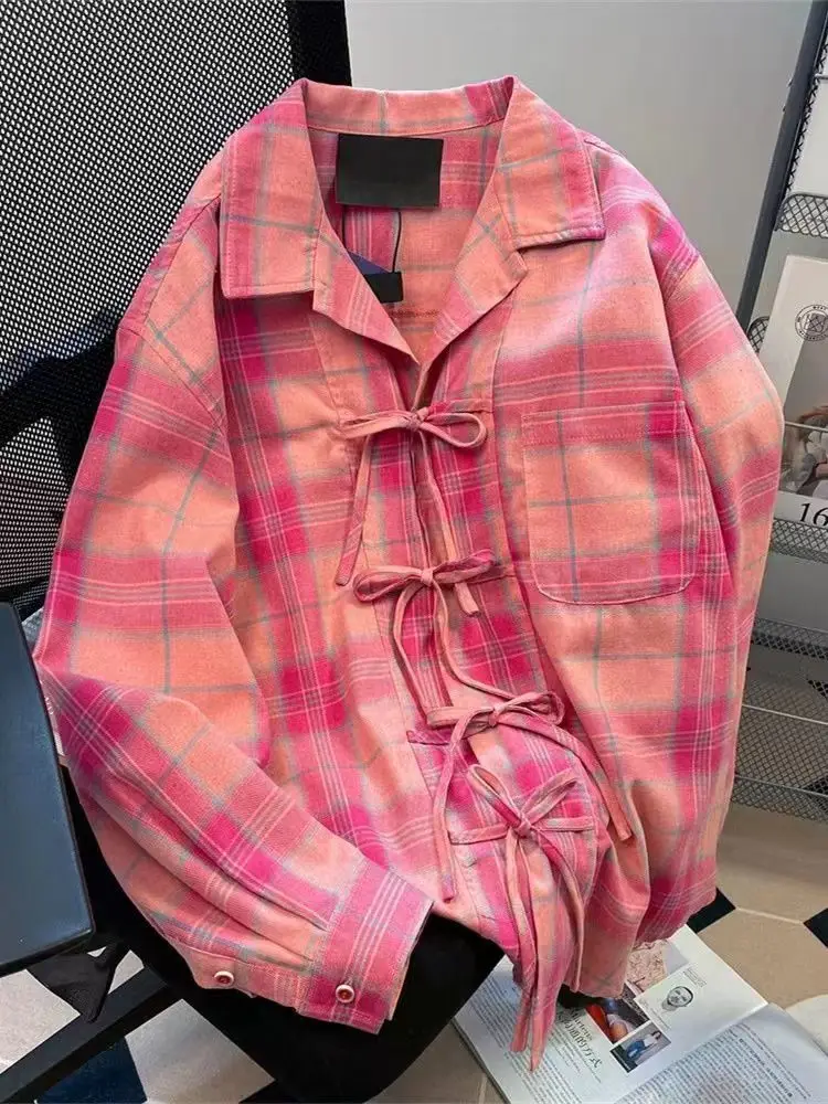 Y2k American Vintage Pink Plai - Winter Clothing Vintage ulasan dan harga